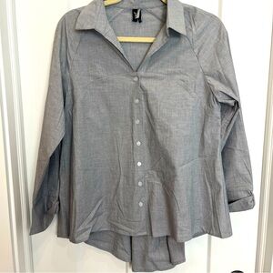 Ravel‎ Tale End Button Up Top In Gray Bow Back Roll Sleeve Size Small 100% Linen